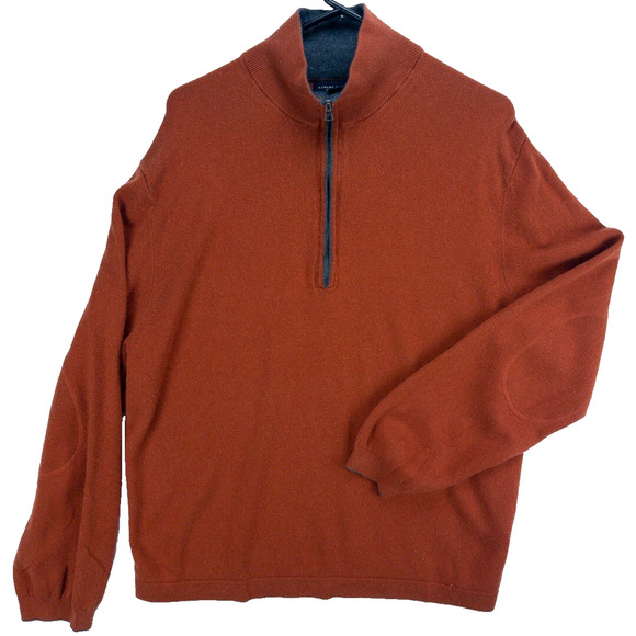 Banana Republic Silk Cashmere Quarter Zip Mens XL Sweater Burnt Orange Mock Neck - Picture 1 of 11